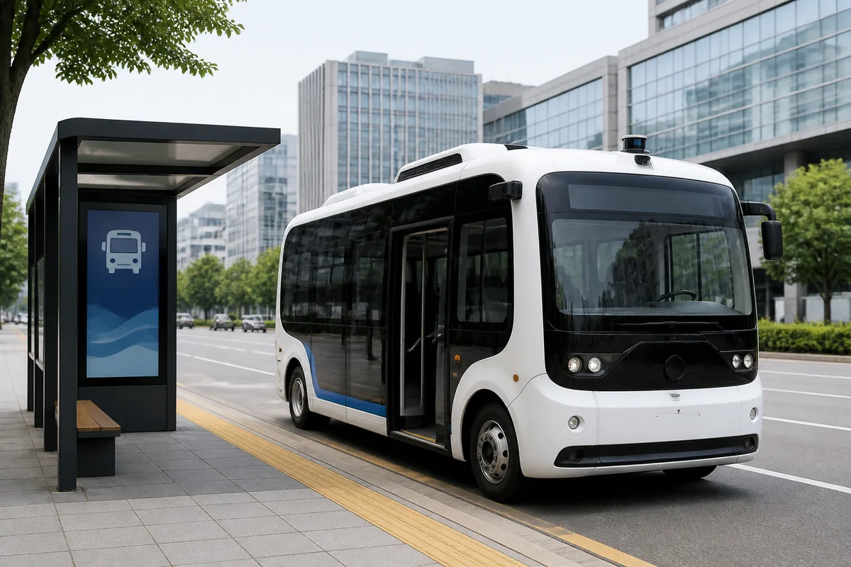 seoul self driving buses explained Seoul self driving buses route sign and boarding area for tourists