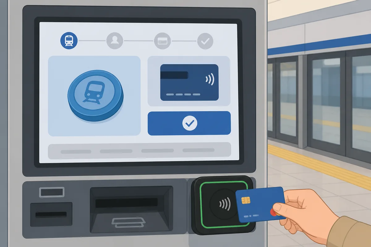 A traveler using seoul subway tickets foreign credit card payment at an English-language machine