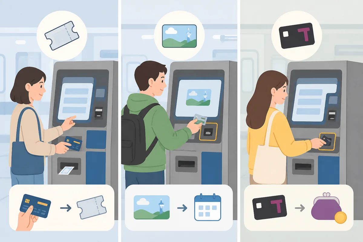 Single-journey ticket, Climate Card, and T-money reload options shown side by side