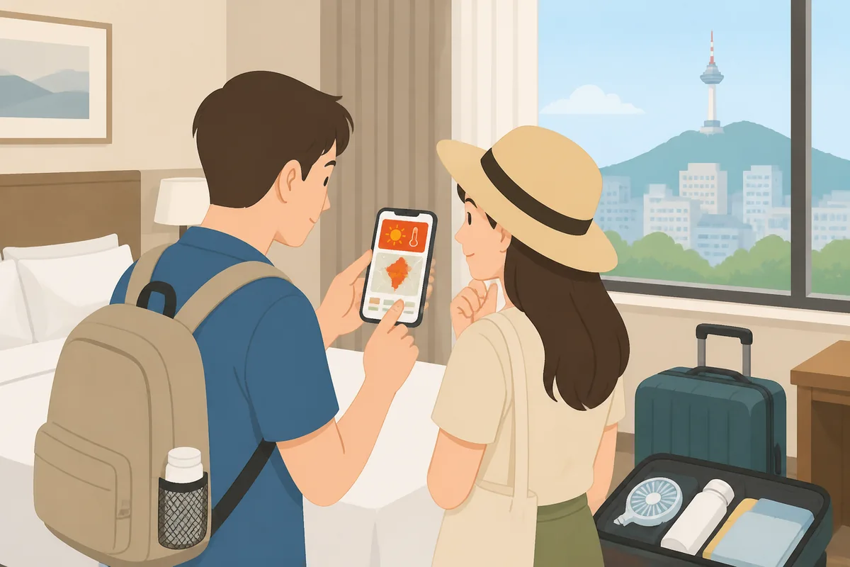 traveling korea during record 2026 heatwave 2026 heatwave travel tip in Korea: checking an official alert before leaving a hotel