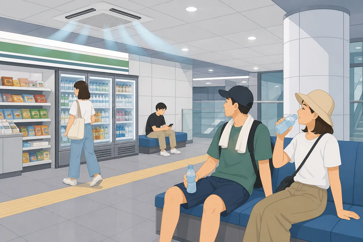 Visitors resting in a cool convenience store during the 2026 heatwave in Korea