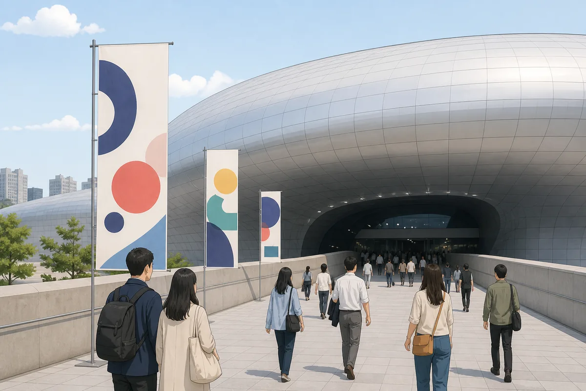 try everything 2026 seoul try everything 2026 entrance at DDP with visitors checking in at the badge desk