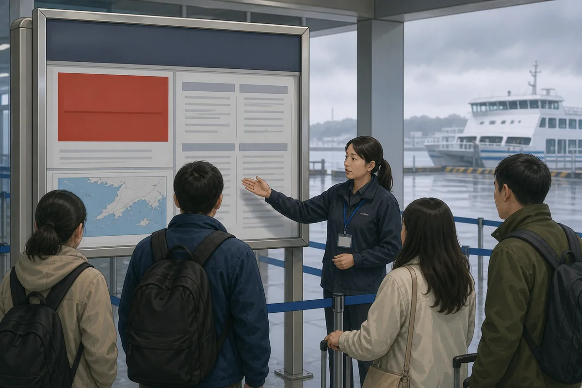 Typhoon Dolphin Korea ferry terminal notice with suspension and delay updates