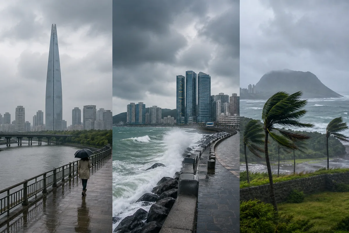 Typhoon Dolphin Korea weather comparison for Seoul, Busan, and Jeju